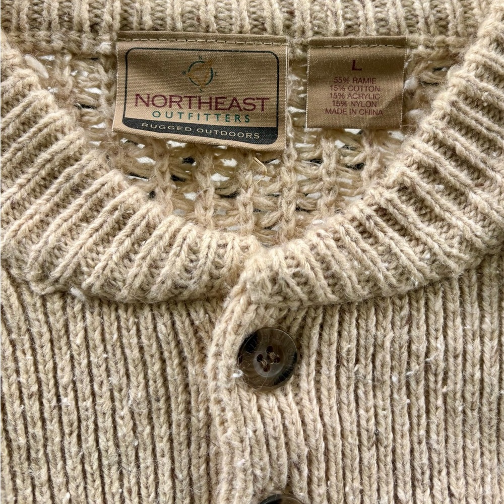 Men's Beige Buttoned Crewneck Sweater - Picture 6 of 6